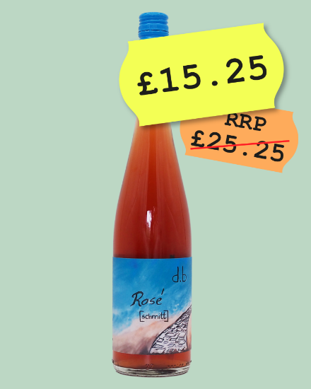 Orange wine rose. Natural rose wine with colourful abstract label 