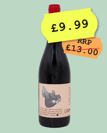 natural red wine with pig on the label