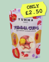 Yumma candy cups. Gummies with real fruit juice.